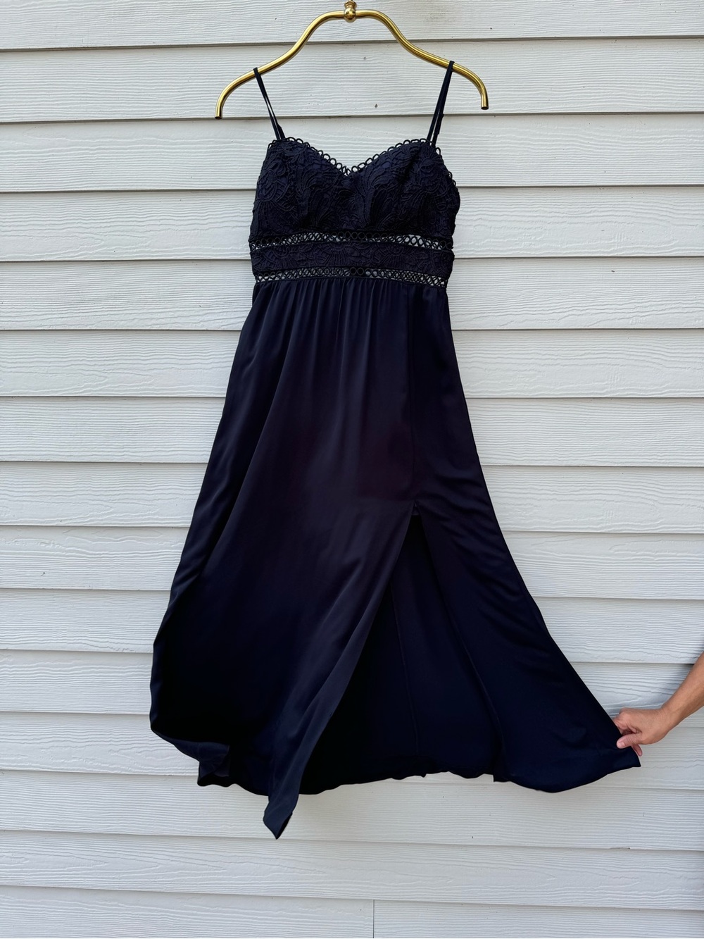 Navy blue Lace-Trim Spaghetti Strap maxi Dress